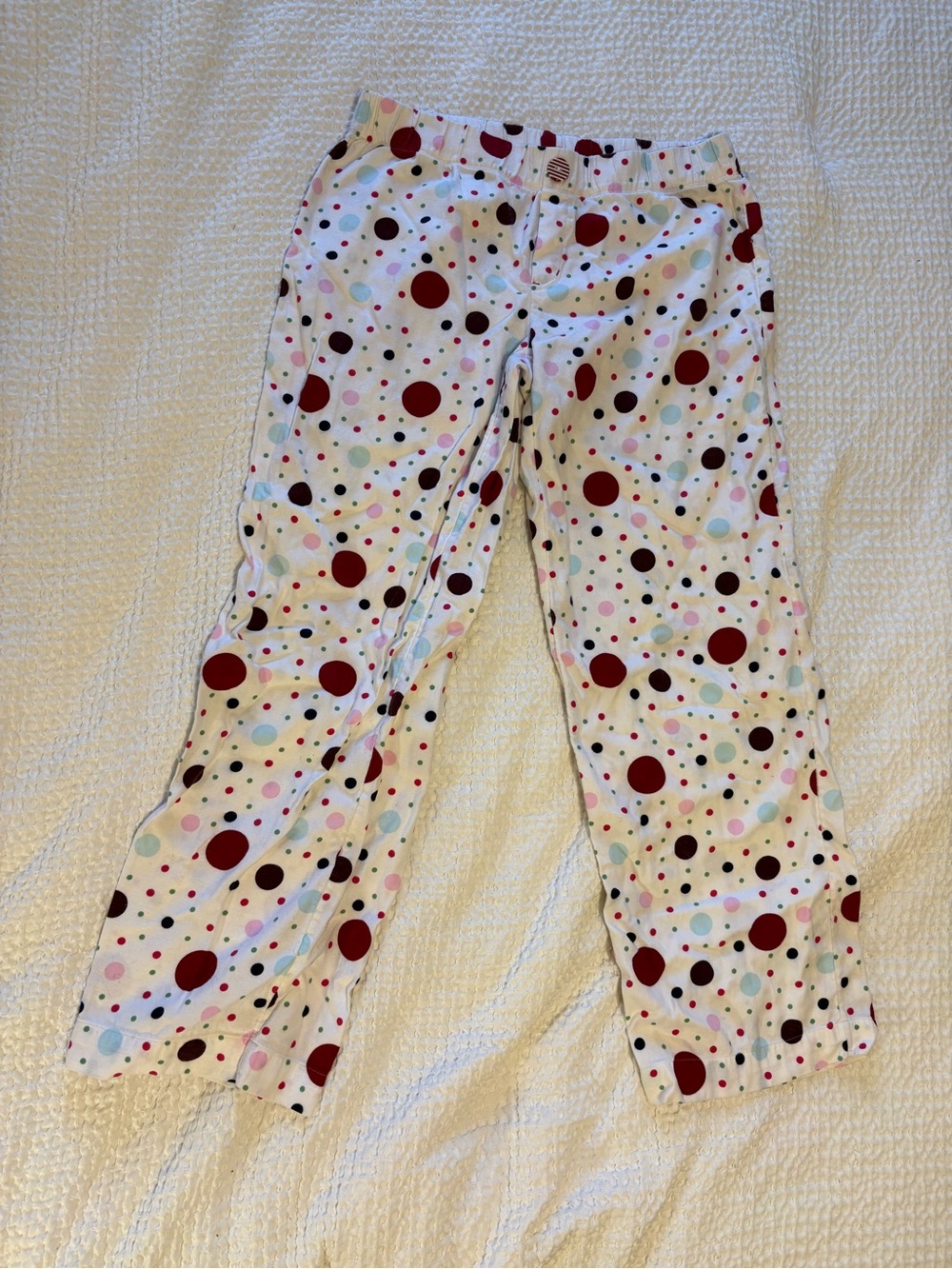GAP White Pajama Pants with Red, Light Blue, Pink & Black Polka Dots